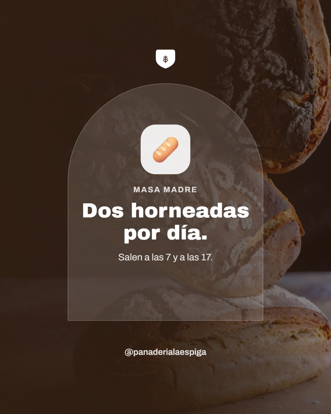 Publicación de una panadería: foto del local recortada en una ventana de arco